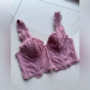 VICTORIA’S SECRET Dream Angels Floral Lace Corset Bustier Bra 32C Mauve Pink NEW